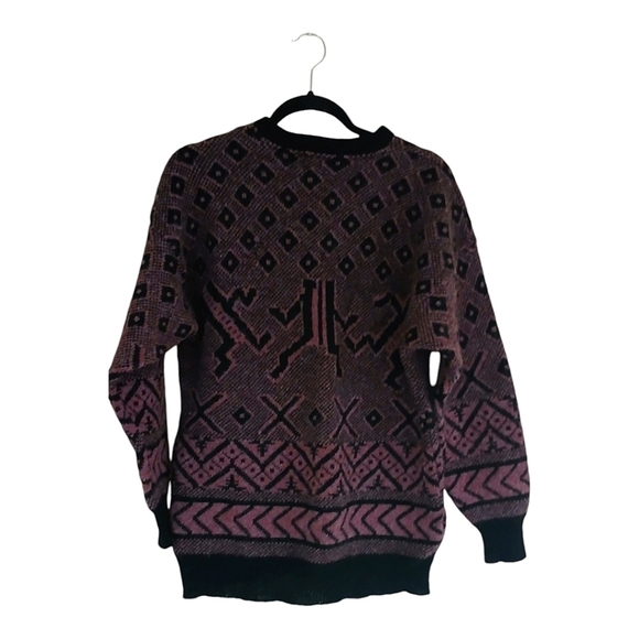 Vintage Wool Black Burgundy Argyle Knit Sweater Large - Picture 2 of 2